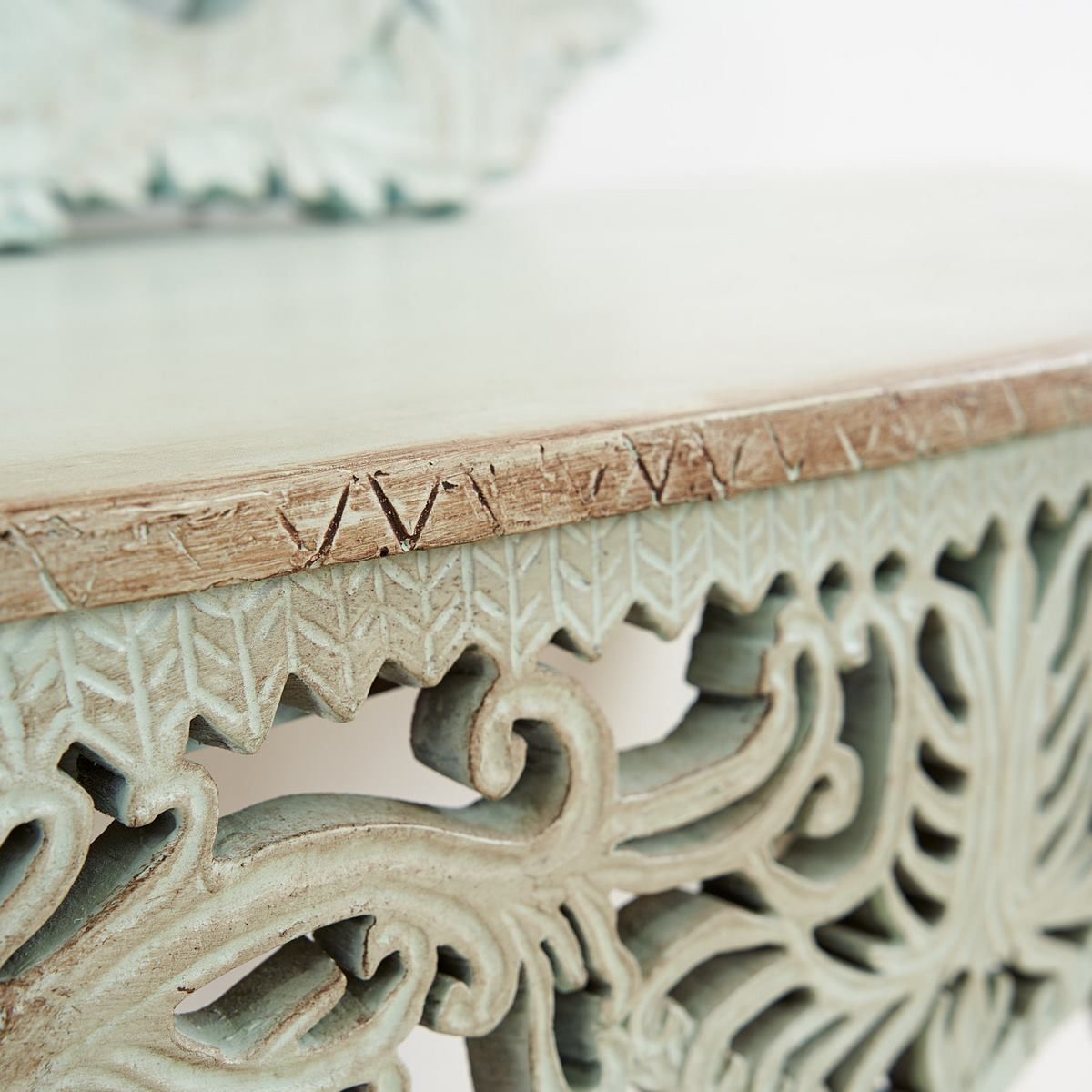 photo for sale Console With Oriental Mirror, Mint Green With Dark Brown Shades