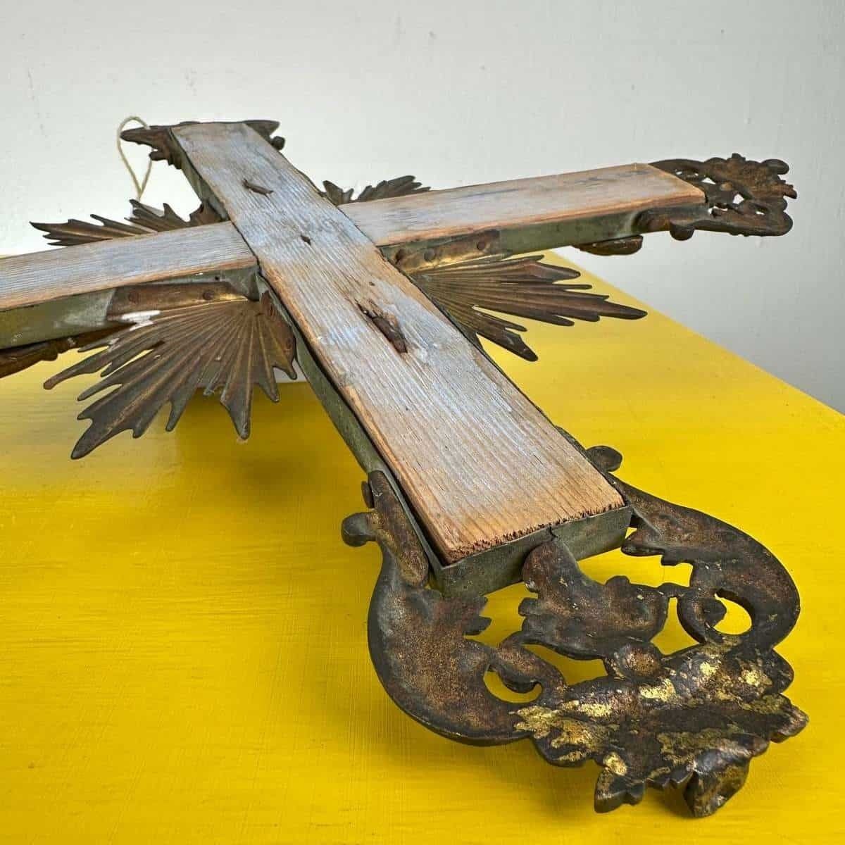 Wooden And Metal Altar Crucifix photo vintage