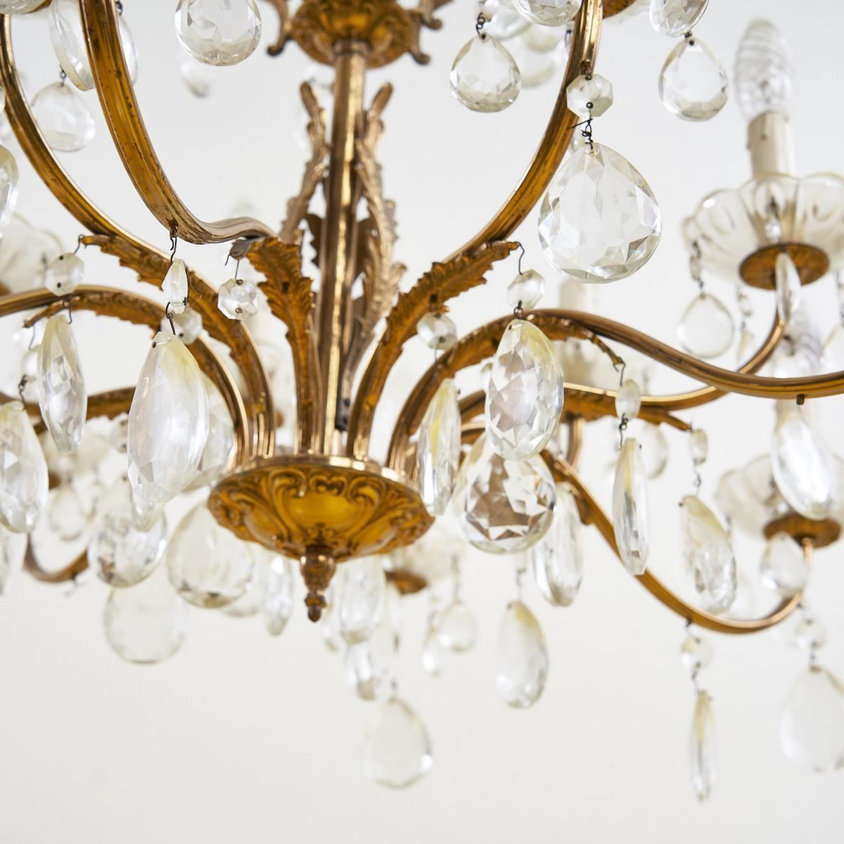 1940s Metal Chandelier With Glass Drops photo vinterior