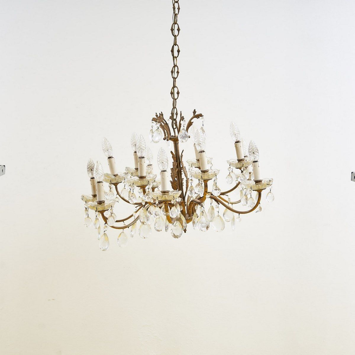 1940s Metal Chandelier With Glass Drops photo vintage