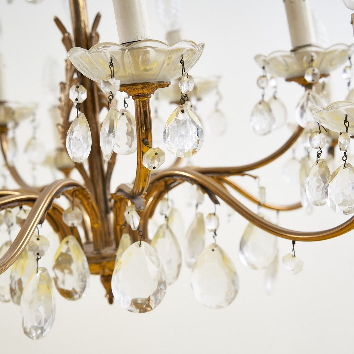 photo for sale 1940s Metal Chandelier With Glass Drops