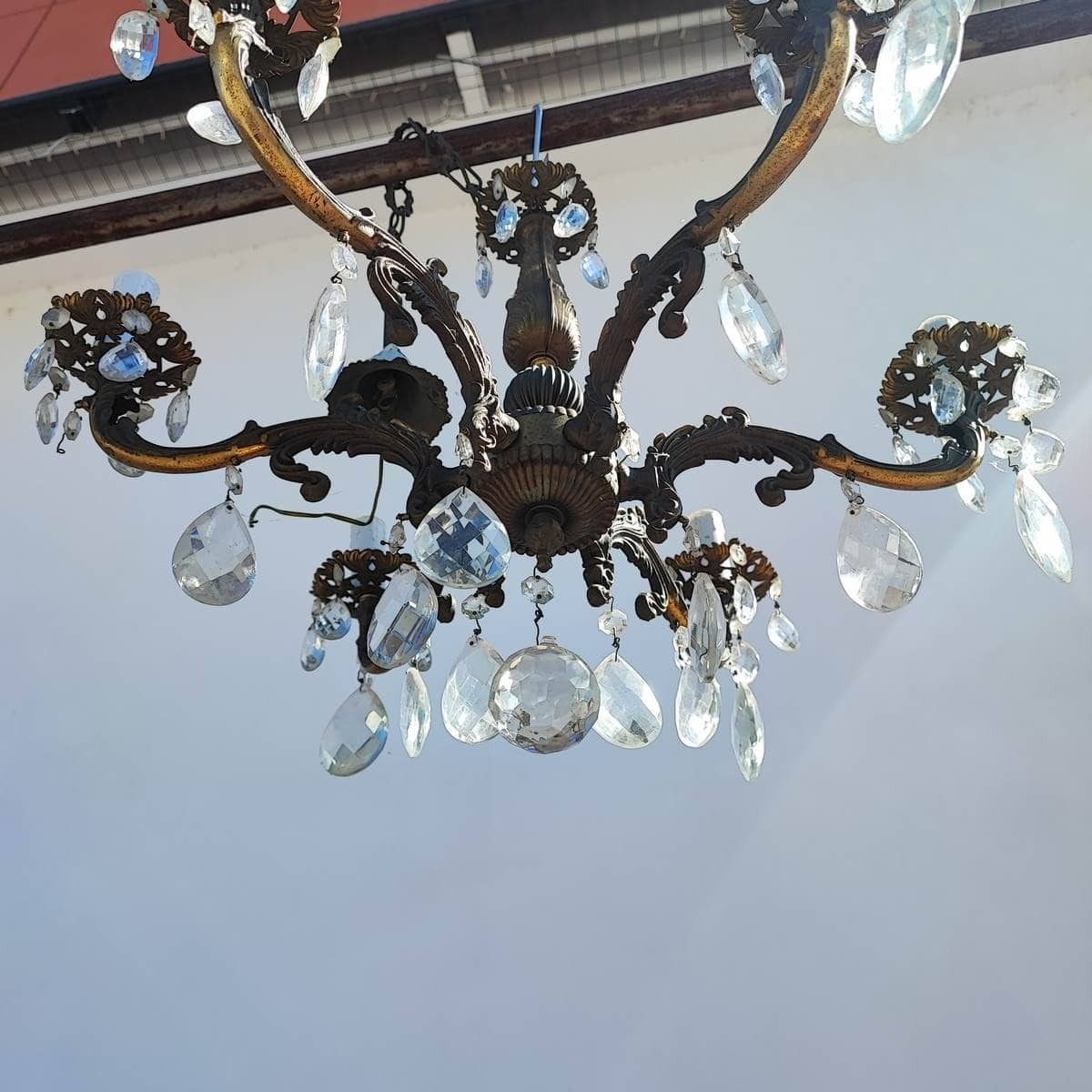 Vintage Six Arm Chandelier With Glass Drops photo 93.0