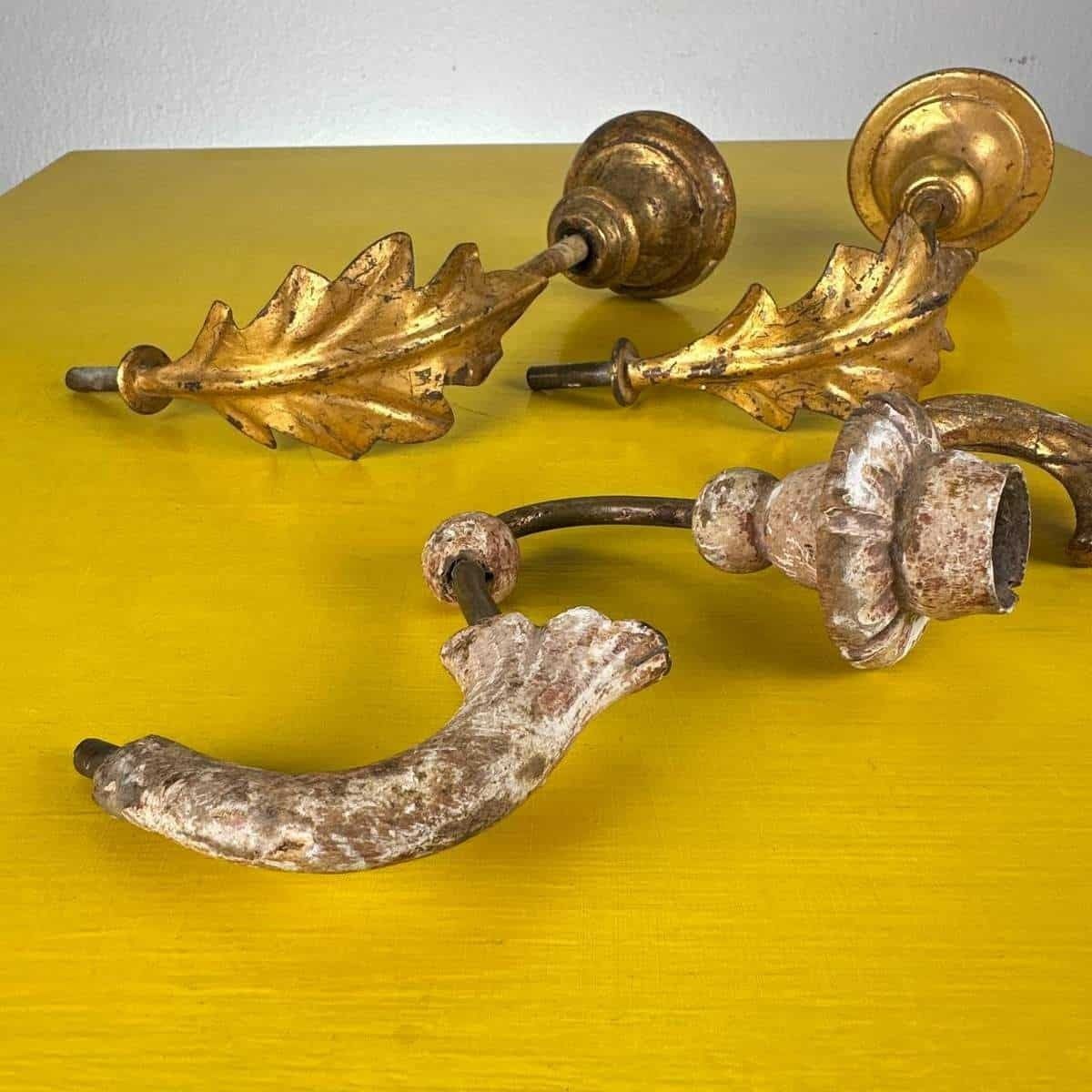 Vintage Wooden And Metal Candlesticks, 4 Pieces photo for sale