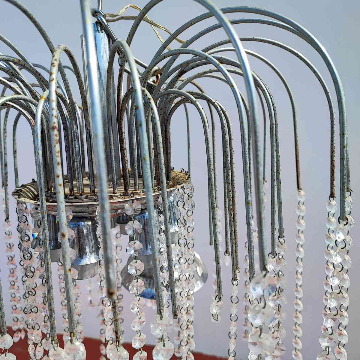 Vintage Chandelier In Metal And Glass Drops photo for sale