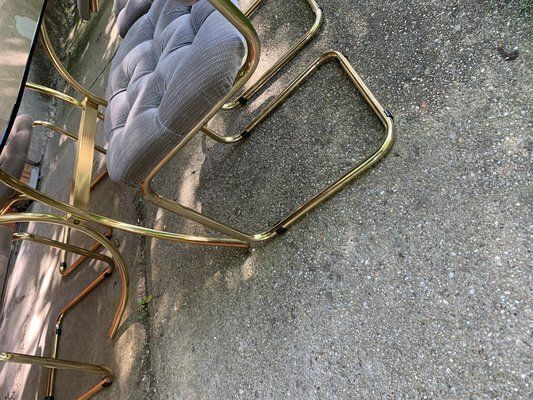 Vintage Italian Dining Chairs And Table In Brass, 1970s, Set Of 5 photo 4337.0
