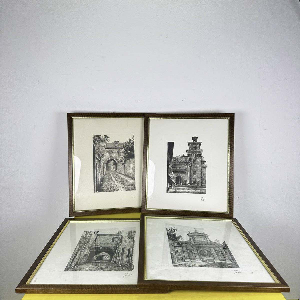 Vintage Lithographic Print Paintings Ferrara, 4 Pieces