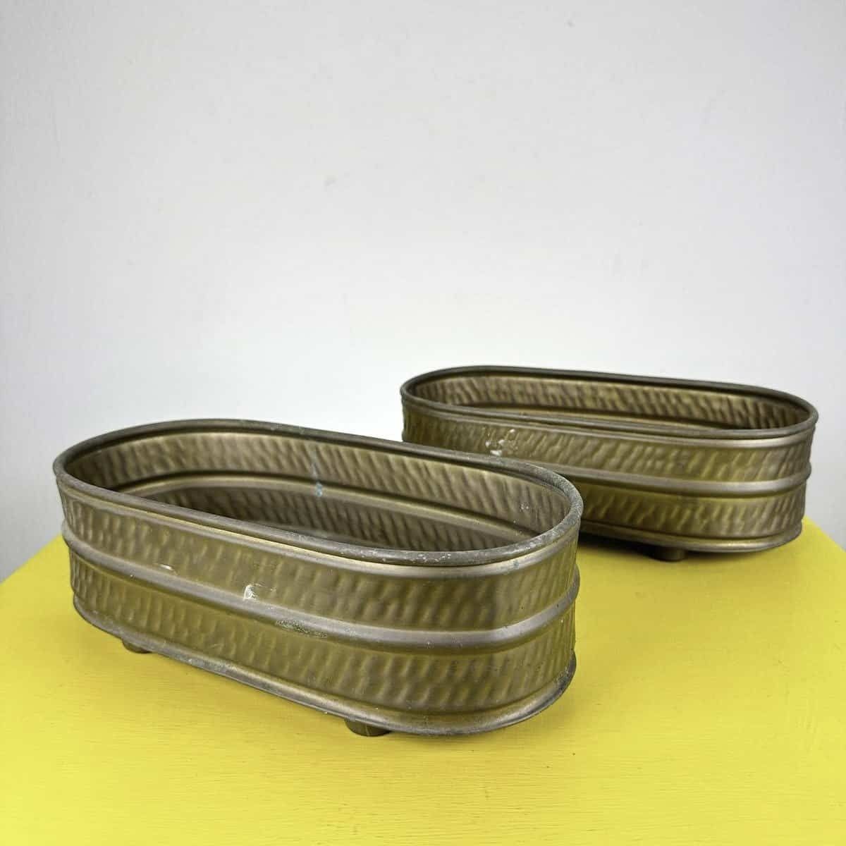 Pair Of Vintage Copper Oval Plant Pots