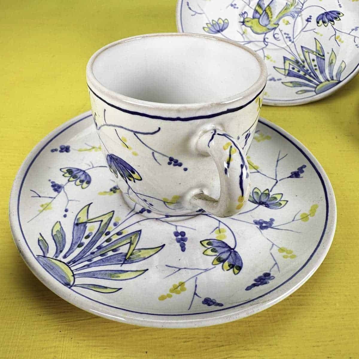 Pair Of Cups Plus 3 Saucers In Majolica Santarelli Gualdo Tadino photo for sale