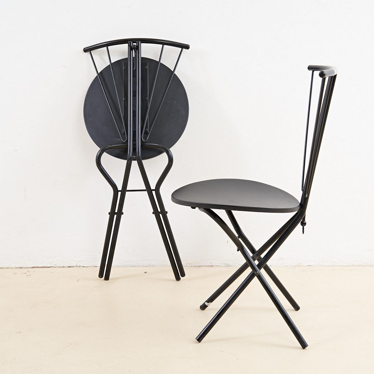 Set Of Six 70's Design Chairs In Metal And Wood photo vintage