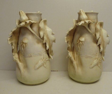 Art Nouveau Porcelain Thistles Vases Attributed To Amphora / Riessner, Stellmacher, & Kessel, 1890s, Set Of 2 photo furniture