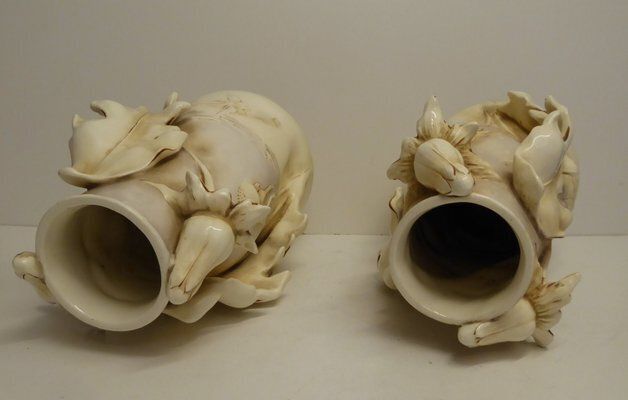 Art Nouveau Porcelain Thistles Vases Attributed To Amphora / Riessner, Stellmacher, & Kessel, 1890s, Set Of 2 photo vintage