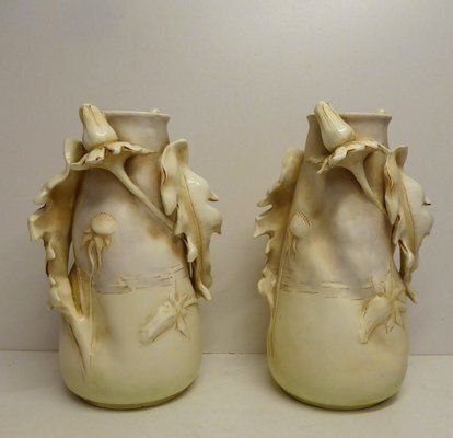 photo furniture Art Nouveau Porcelain Thistles Vases Attributed To Amphora / Riessner, Stellmacher, & Kessel, 1890s, Set Of 2