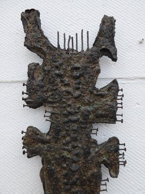 Brutalist Ceramic & Metal Nails Wall Sculpture Attributed To Jules Dewaele For Pia Manu, 1960s photo 1040.0