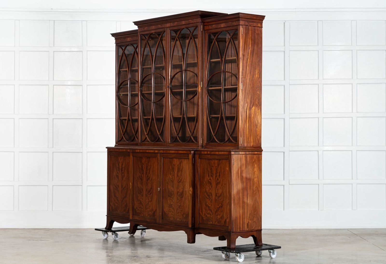 Large English Flame Mahogany Breakfront Bookcase photo 8913.0