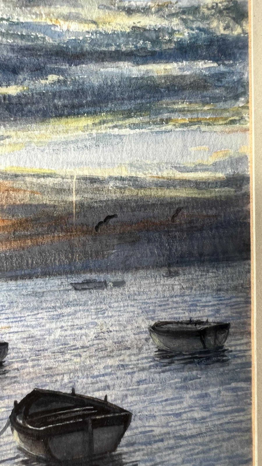 1983 Signed Watercolour Coastal Sunset Featuring Boats By R. L. Martin photo vinterior