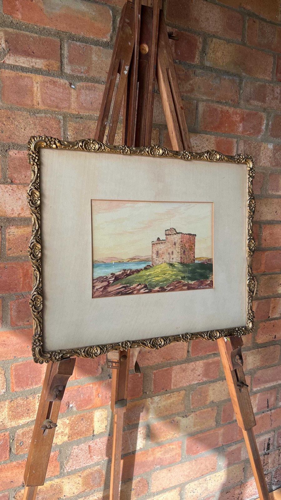 Early 1900s Watercolour Painting Of A Coastal Castle By G. Porteous