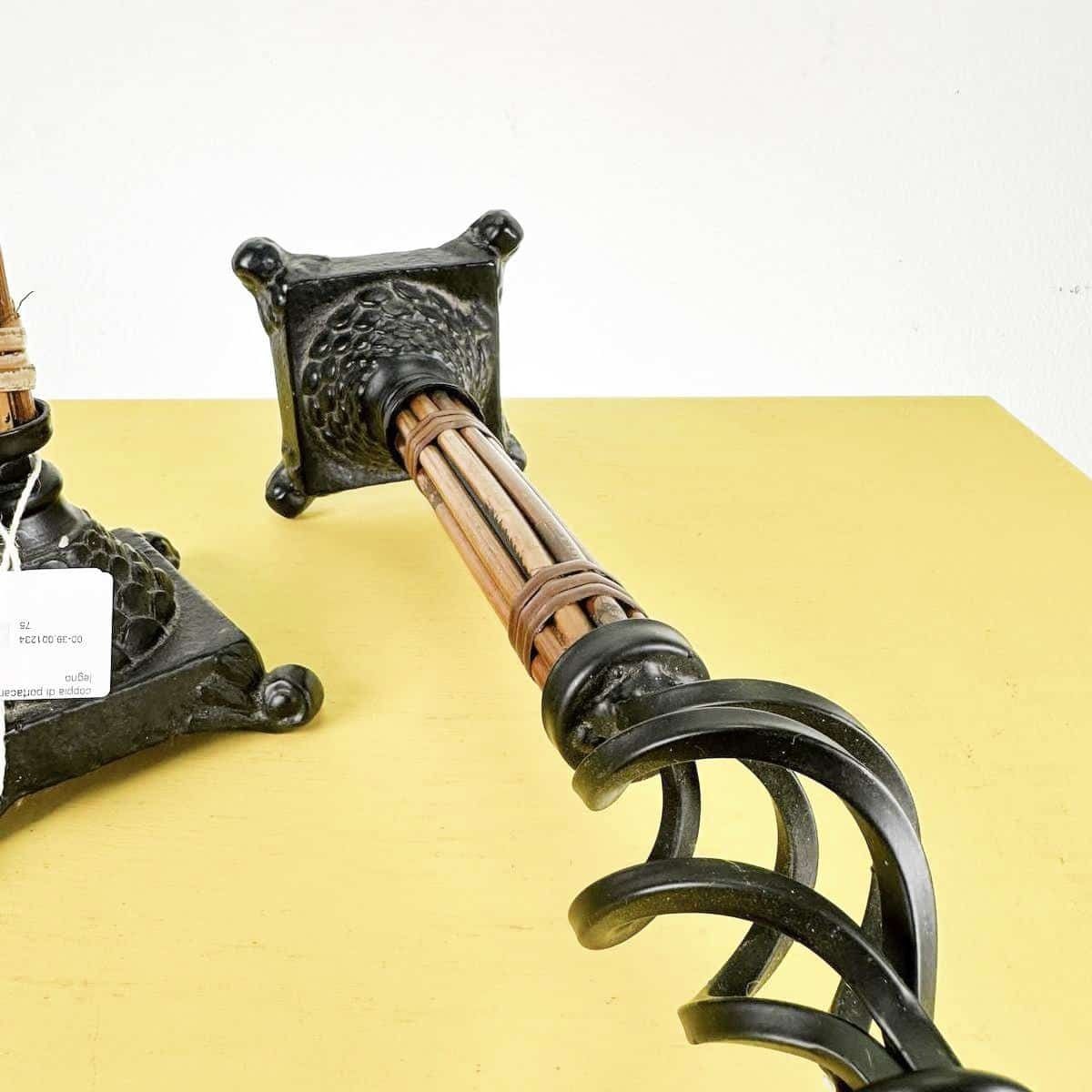 Pair Of Ethnic Candle Holders In Metal And Wood photo vinterior