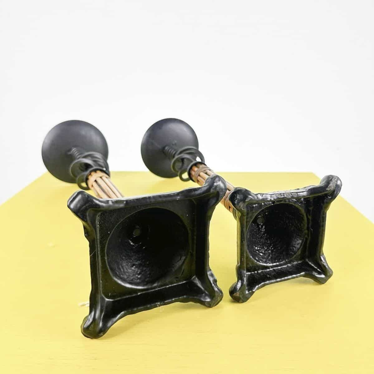 Pair Of Ethnic Candle Holders In Metal And Wood photo buy