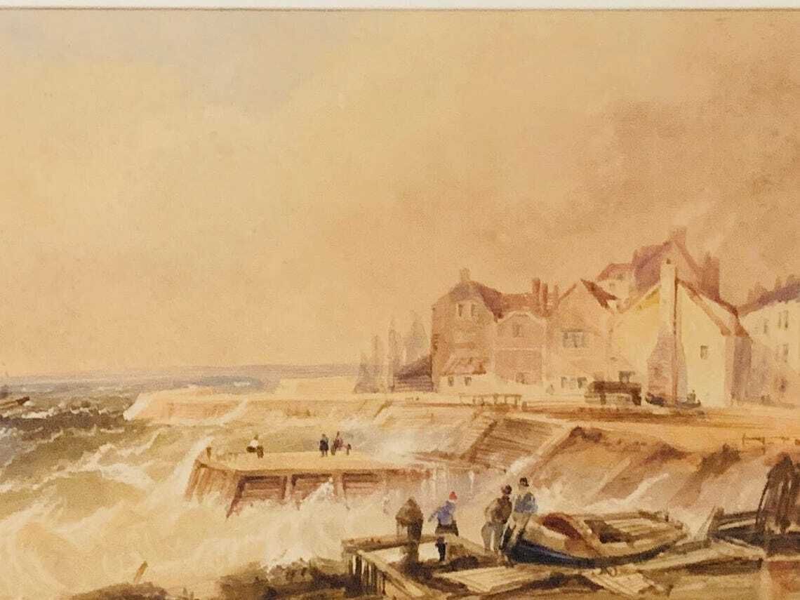 Antique Watercolour   H B Carter (1804 1868) Yorkshire Coast Fisherfolk By The Shore On A Windy Day photo furniture