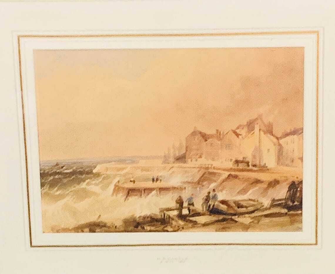 Antique Watercolour   H B Carter (1804 1868) Yorkshire Coast Fisherfolk By The Shore On A Windy Day photo for sale