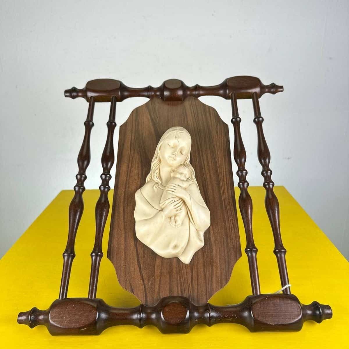Vintage Headboard In Wood And Resin, Madonna With Child
