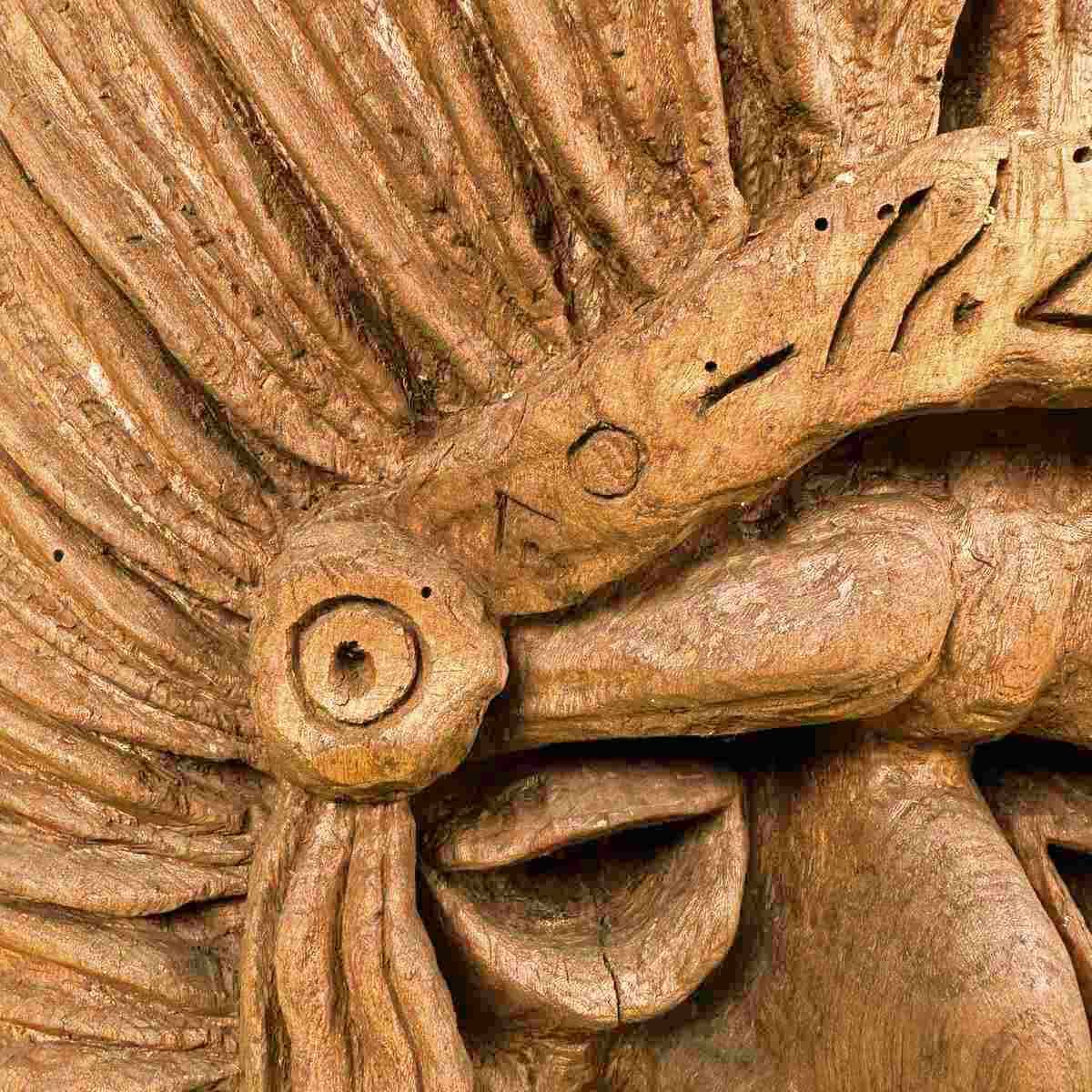 Vintage Wood Carved Sculpture Signed Rutilio, Indian photo furniture