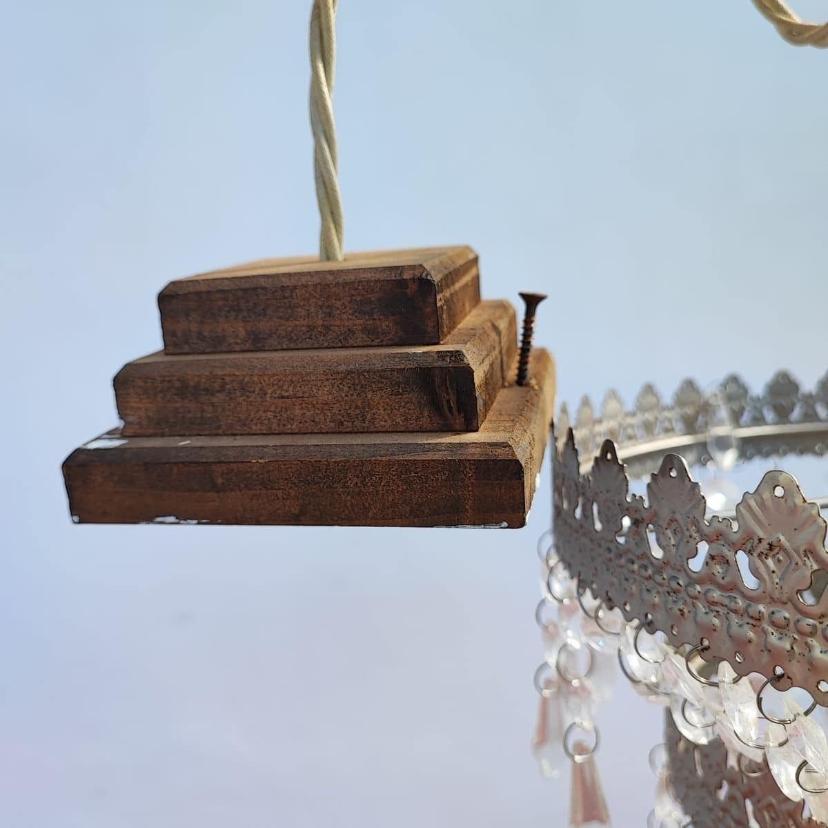 Pair Of Vintage Metal Chandeliers With Glass Drops photo 169.0