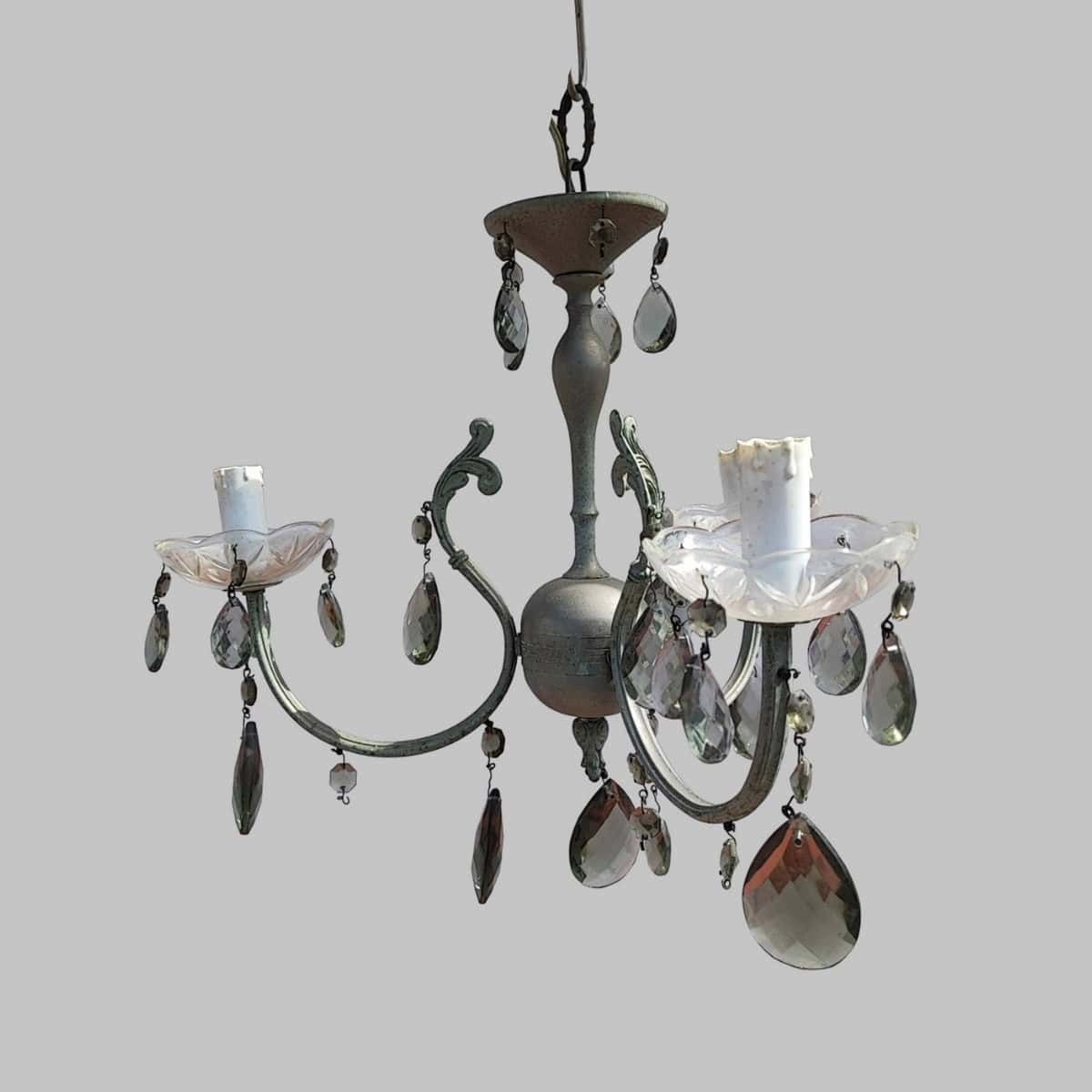 Vintage Chandelier In Metal And Glass Drops