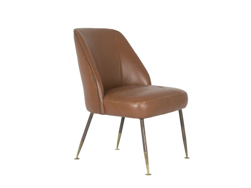 Set Of Campanula Armchairs In Brown Leather And Brass By Carlo Pagani For Arflex, 1952 photo Furniture