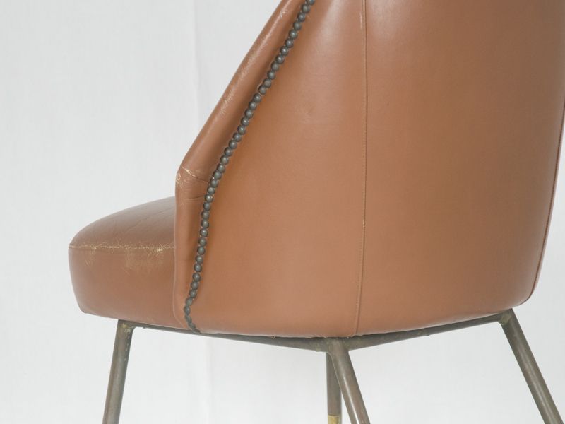 photo buy Set Of Campanula Armchairs In Brown Leather And Brass By Carlo Pagani For Arflex, 1952