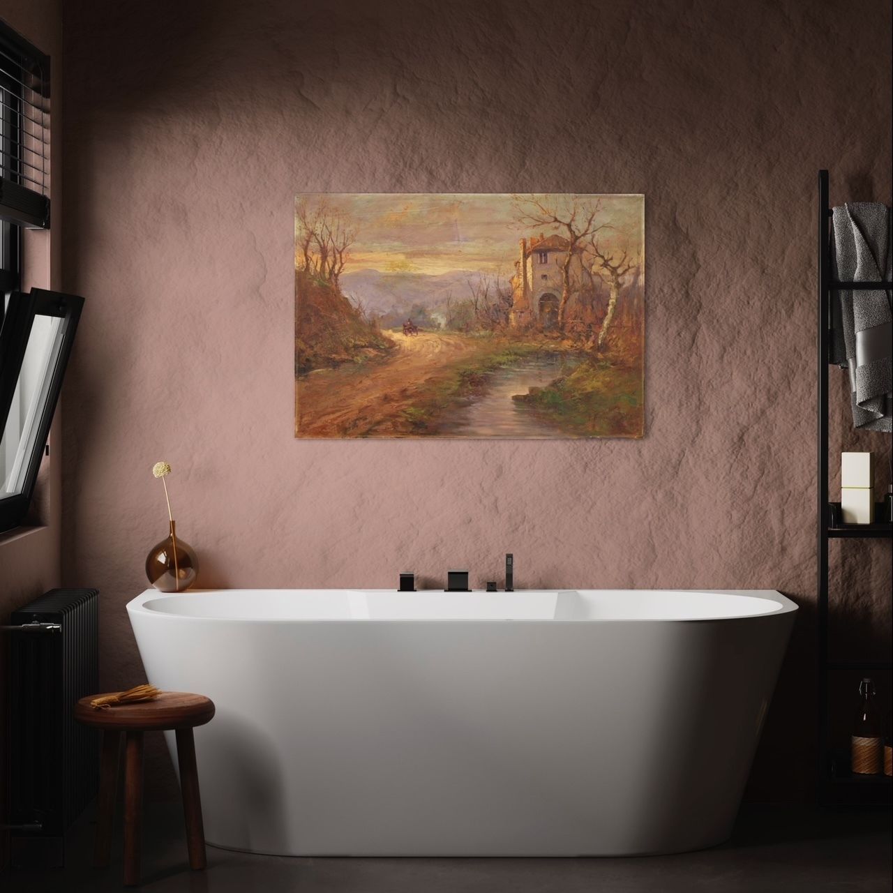 Landscape Signed Ferrari Oil On Board From The 1930s photo furniture