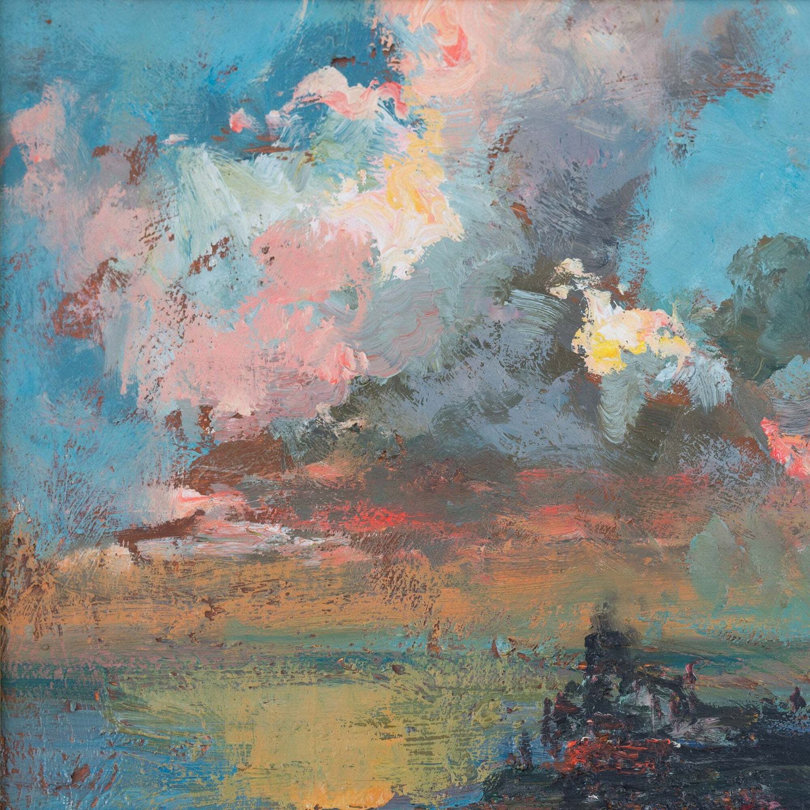 Expressief Impressionistisch Kustzonsondergang Wolkenstudie – Olieverfschilderij photo for sale