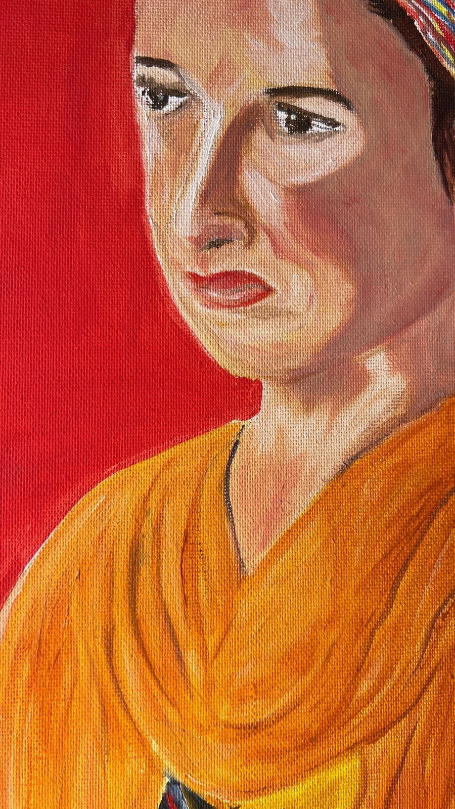 Contemporary Portrait Oil Painting Againt Red Background On Stretched Canvas photo 139.0