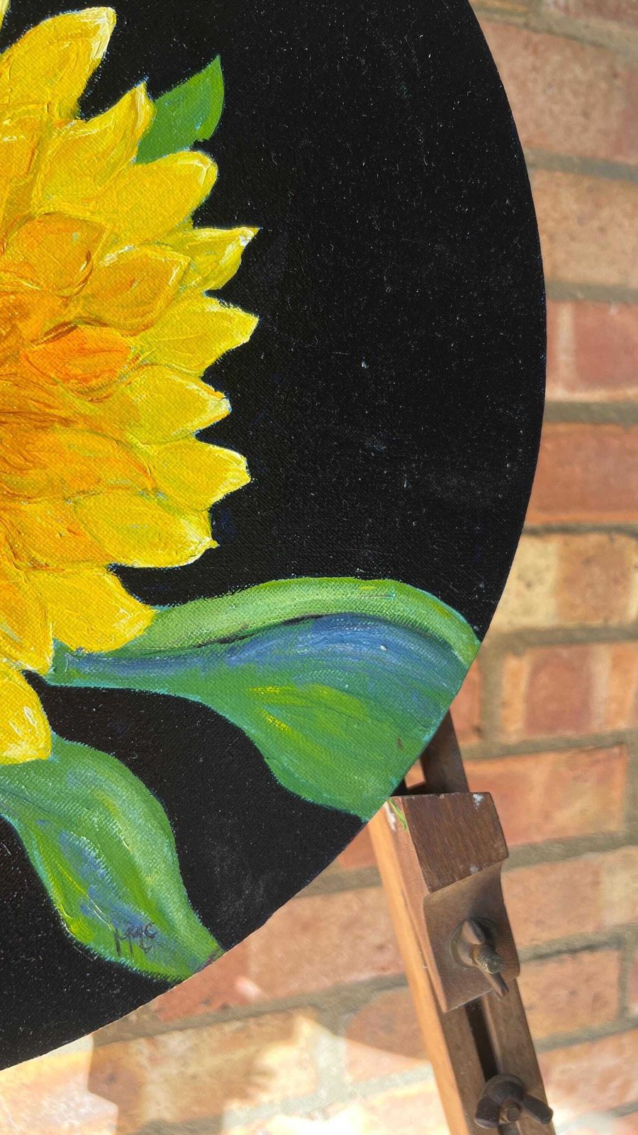 Contemporary Sunflower Painting On Round Canvas By Margaret Mcandrew photo vinterior
