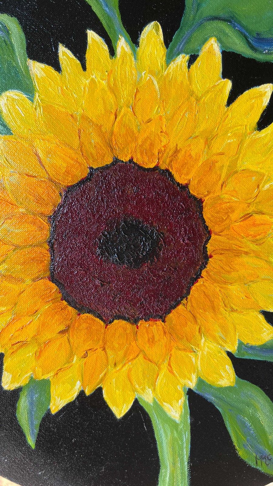 Contemporary Sunflower Painting On Round Canvas By Margaret Mcandrew photo buy