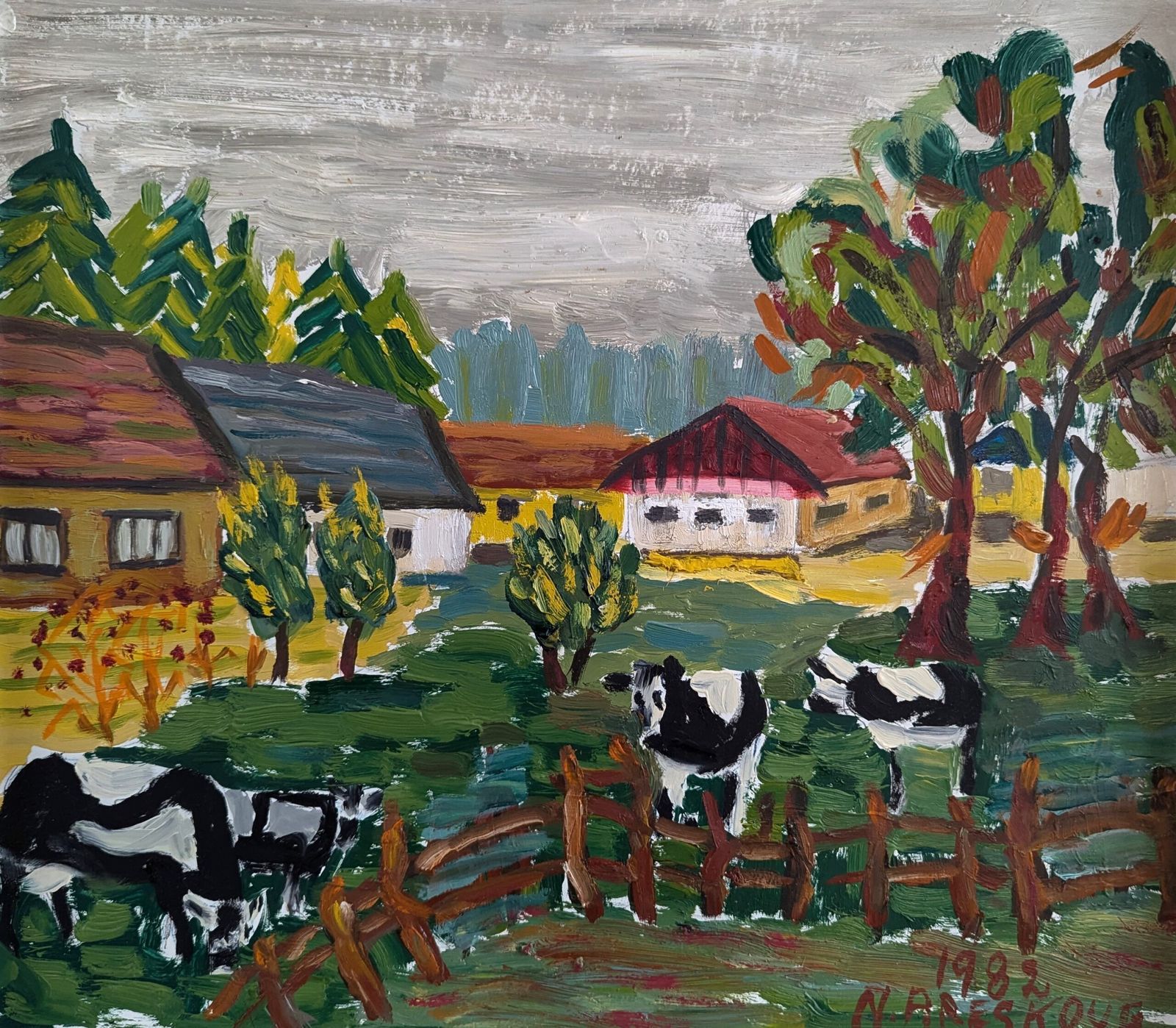 Grazing Cows Oil Painting, 1980s photo buy