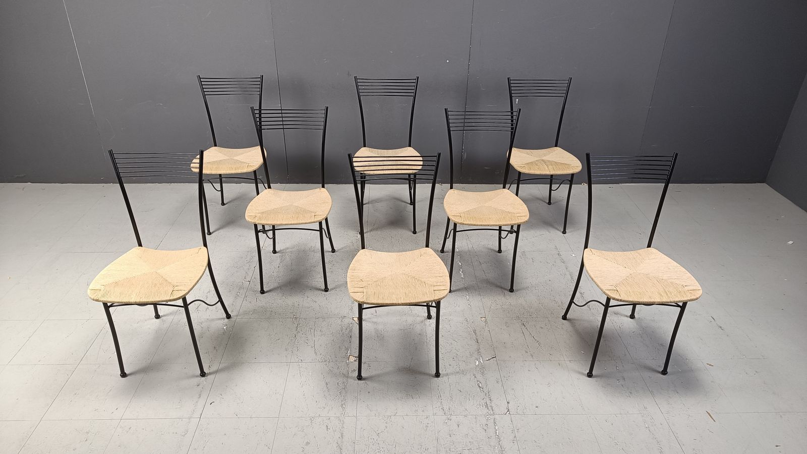 Set Of 6 Italian Metal And Papercord, 1980s photo Furniture