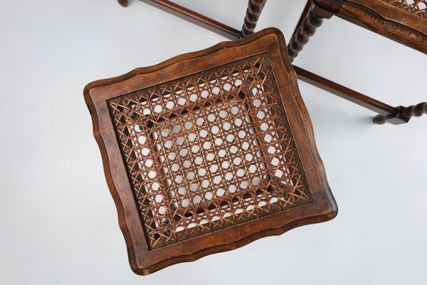 Furniture 20th Century Oak And Rattan Nesting Tables, Set Of 3 photo