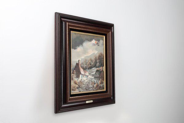 Landscape With Houses, 1950s, Oil On Canvas, Framed photo buy