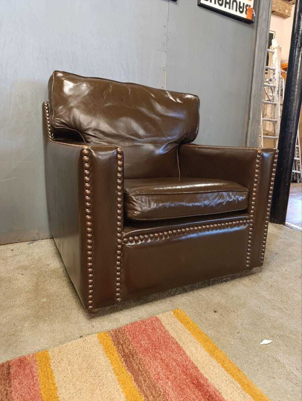 Vintage Restored Leather Armchair   Handmade In Chelsea Bordeaux