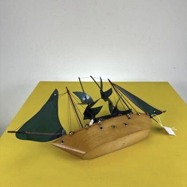 Vintage Handmade Wooden And Plastic Sailing Ship With Internal Light photo vinterior