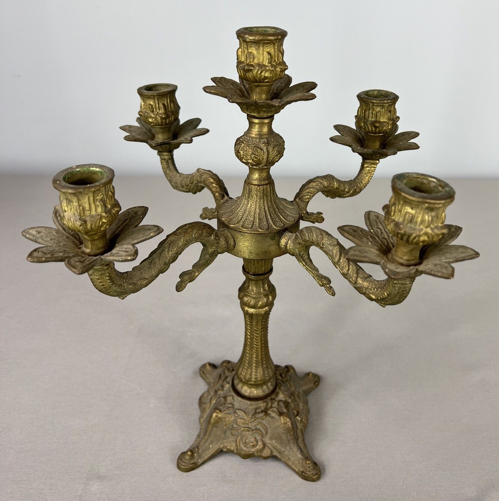 Antique French Brass Candelabra – Ornate 5 Arm Candle Holder (Lot 3604) photo vintage