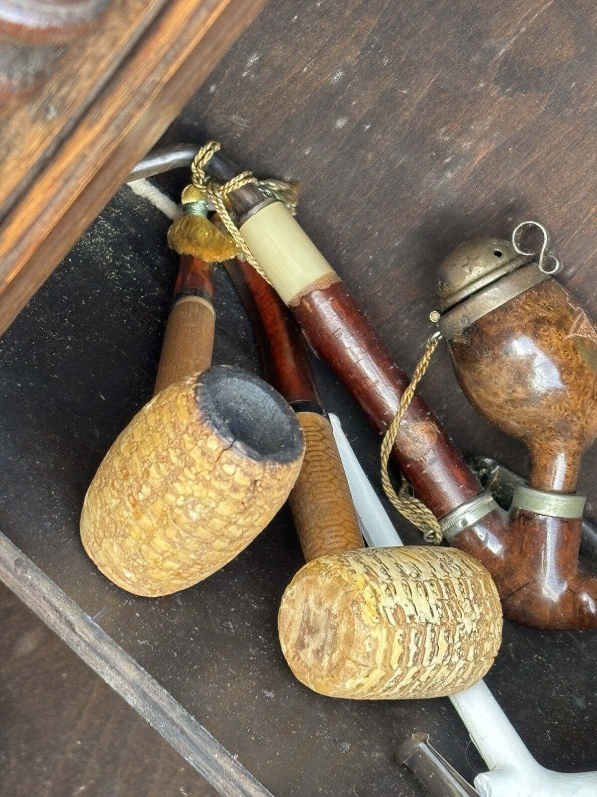 611.0 English Early Victorian Carved Smokers Cabinet With Pipe Collection Included. photo
