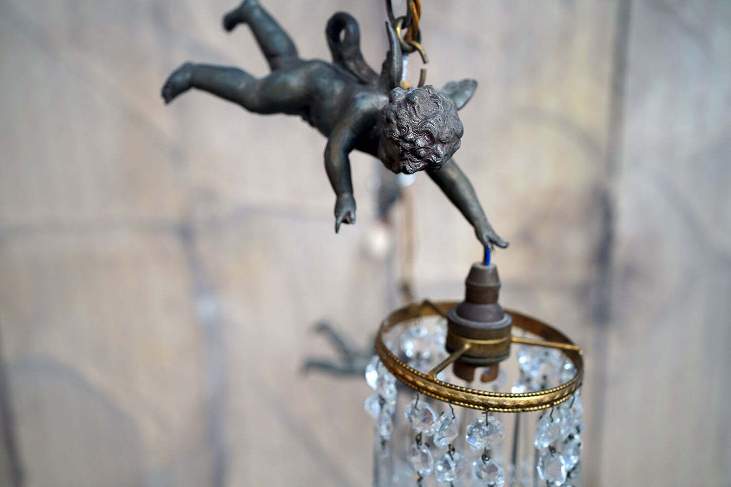 An Early 20thc Pair Of Spelter And Prism Glass Hanging Putti Pendants C.1900 10 photo furniture