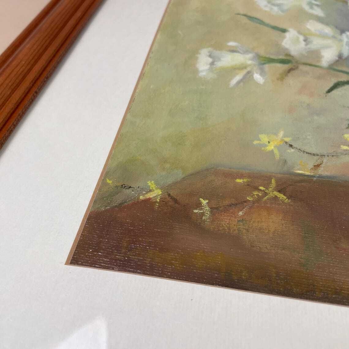 Antique Framed Floral Oil Painting Picture Vintage Flowers Wood Frame Painted Art Original Oils Oil Rectangle Landscape Spring Daffodils photo 69.0