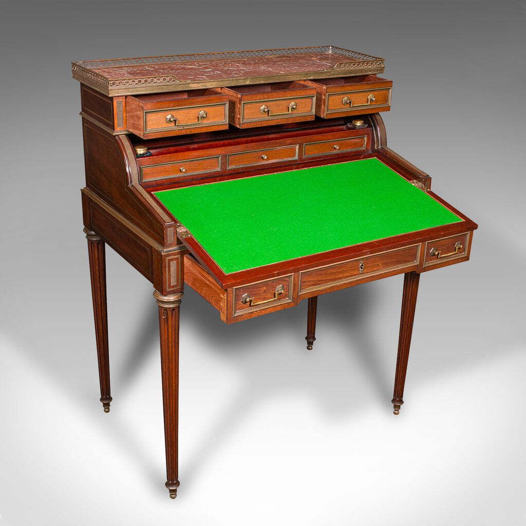 Antique Lady's Writing Desk, French, Marble, Roll Top Bureaux, Victorian, C.1850 photo furniture
