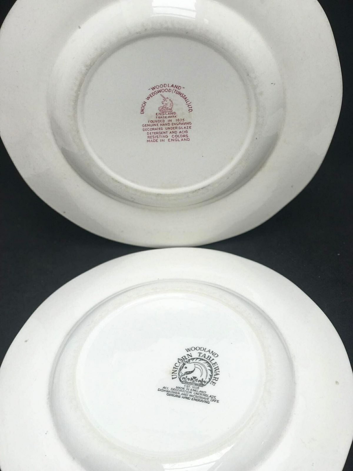 Red Transferware Woodland Vintage English Country 2 Dinner Plates Enoch Wedgwood Tunstall Cottage Red Underglaze Transfer Dinnerware photo vintage