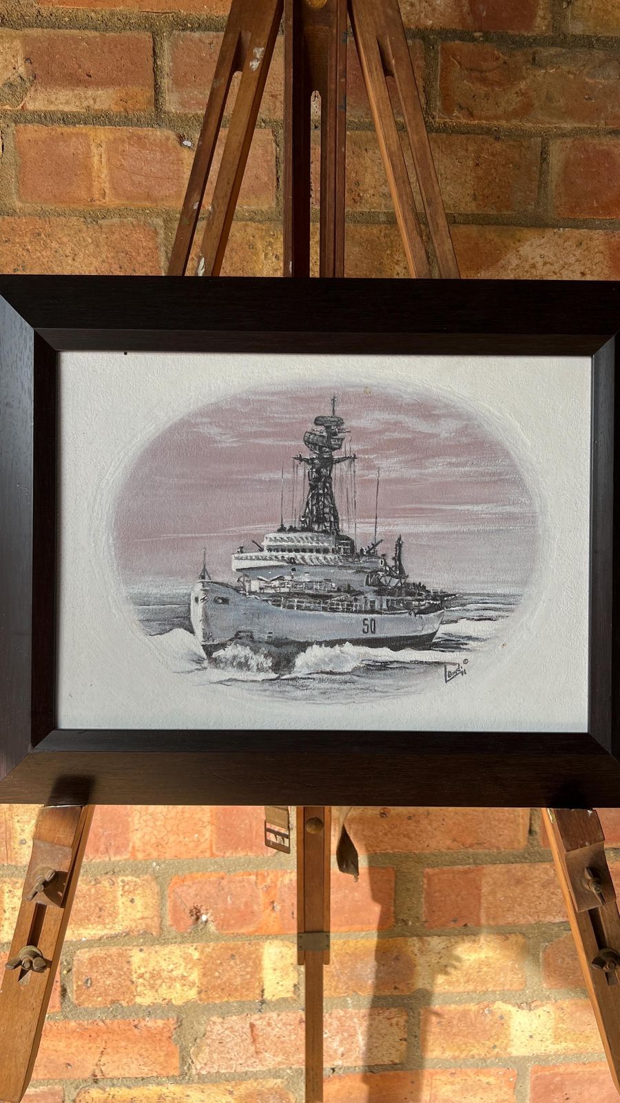 Framed & Signed Hmcs Labrador Painting By Len Boyd – Acrylic Maritime Artwork photo furniture