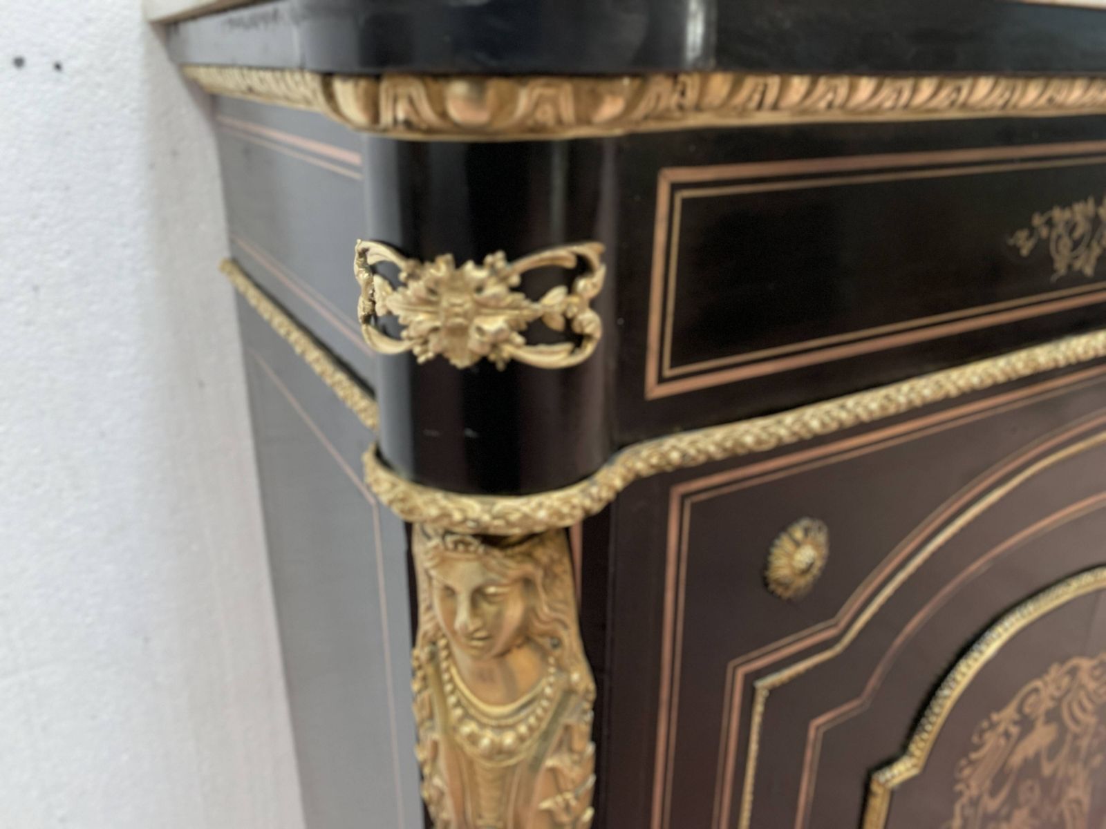 photo for sale Napoleon III Wood And Brass Marquetry Sideboard 19th Century