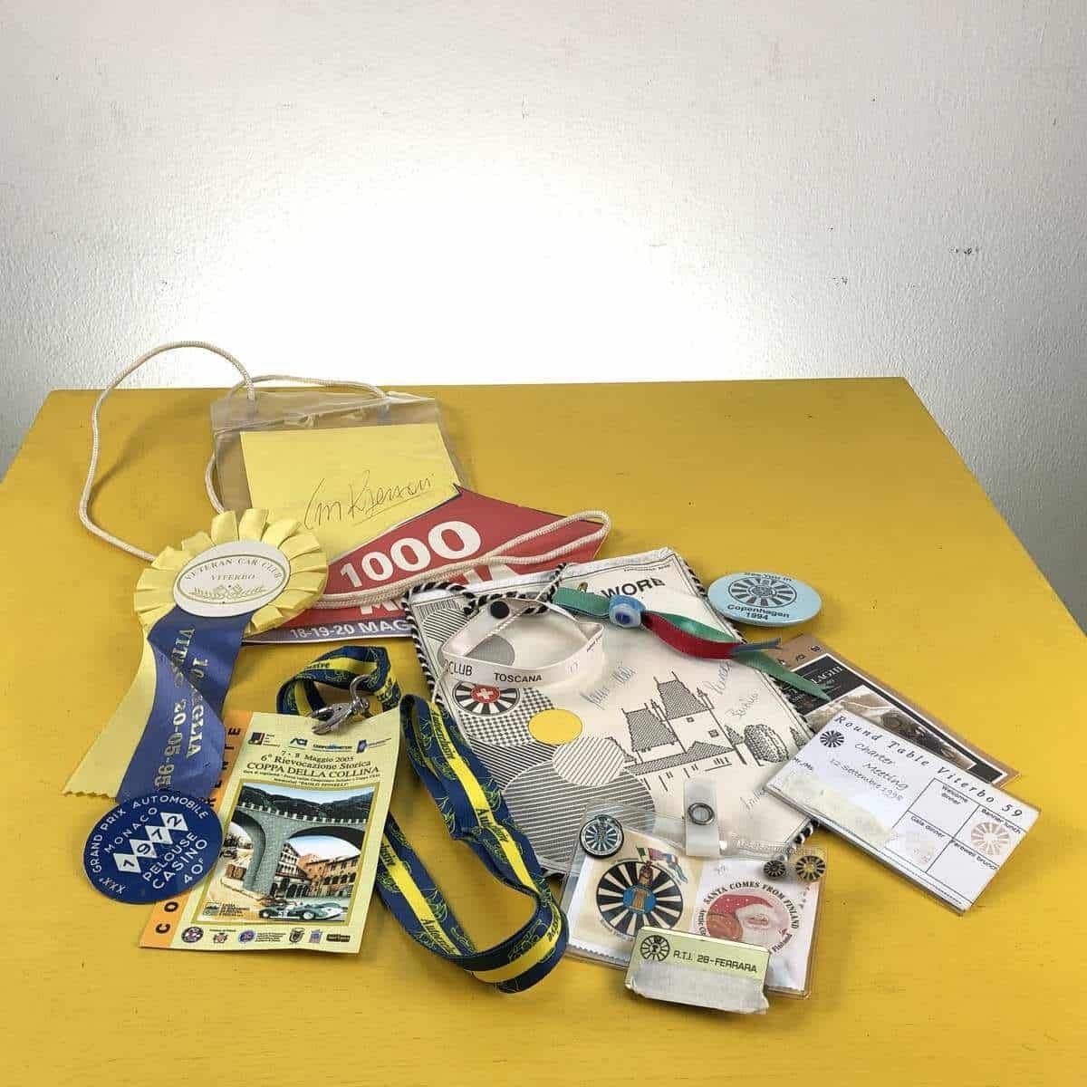 Pennants, Passes, Pins From Vintage Car Rallies And Races   Clay Regazzoni's Autograph Is Present Inside